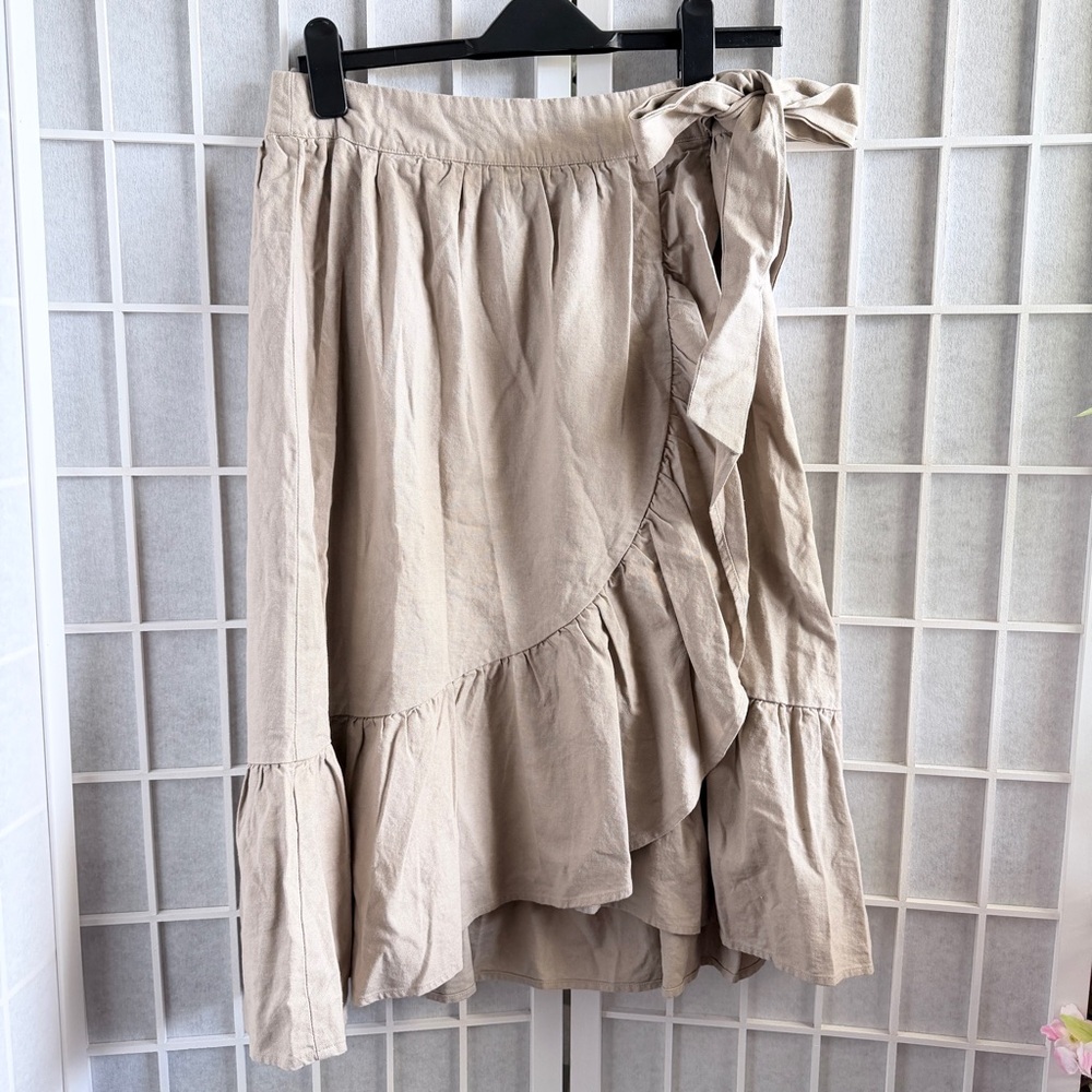 Final Touch Taupe Ruffle linen Midi Skirt